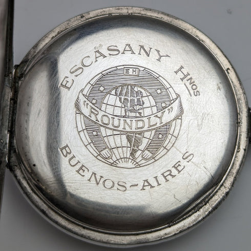 20 世紀初古董 MOVADO 懷錶 馬車雕刻銀色側殼 效果很好